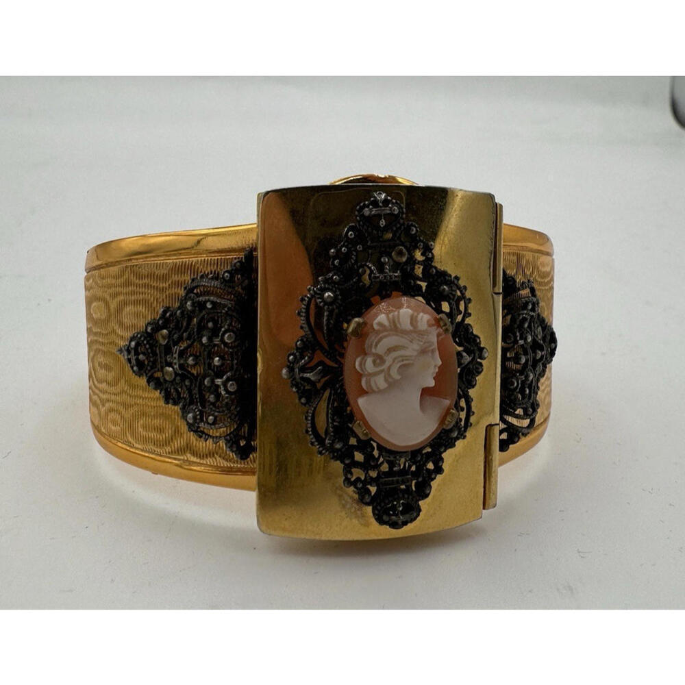 Albert Flamand Fladium Paris Cuff Bracelet Enamel Gold Tone